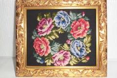花の刺繍 金色フレーム 約10cm x 13cm No.75