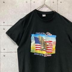 【US輸入古着】イーグル　鷲　アメリカ　星条旗　国歌　プリントTシャツ 黒　Ｌ