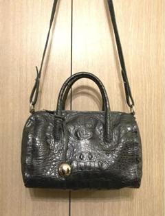 美品 FURLA★クロコ型押しミニボストンバッグ　ショルダーバッグ 深緑