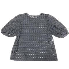 PLST プラステ　ブラック　レースデザイン　半袖シャツ　おしゃれ　サイズＳ