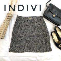 美品　INDIVI　プリーツスカート フレア　ショート丈　 上品金具　総柄　S