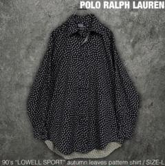 90s ラルフローレン Lowell Sport 総柄 シャツ 花 ネイビー L レア 90s ラルフローレン LOWELL SPORT 柄シャツ 総柄 花柄 L
