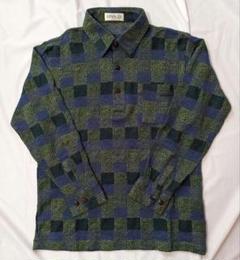 【vintage】80sカシミヤ混ボックスチェック柄ポロシャツ　グリーン系