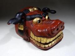 獅子頭　獅子舞　木彫　伝統工芸 獅子舞 木彫 獅子頭 赤獅子 工芸品 ジャンク(東洋彫刻)｜売買