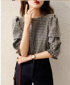 大きいサイズ レディース トップス　シャツ　チェック柄　春夏 秋 新品 半袖