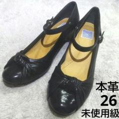 未使用級 blanc / bleu 本革 ストラップ パンプス リボン 26