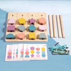 知育玩具 モンテッソーリ パズル 紐通し 木製 子ども おもちゃ 積み木 大人