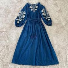 【美品】 ヌキテパ 刺繍 シャンブレーエンブロイダリーワンピース インディゴ