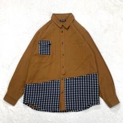 デザインシャツ　長袖シャツ　アシンメトリー デカポケット　ドット　L