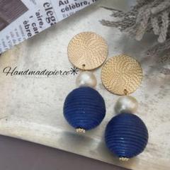 ❖割引START❖Naturalビーズ&Gold ボリュームピアス ハンドメイド