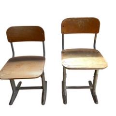 【本物】昭和レトロな学校椅子2脚セット 木製スツール