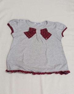 familiar グレー Tシャツ チェックリボン