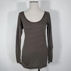 ジェットレーベル レディース 長袖Tシャツ 茶 ボーダー カットオフ かわいいF