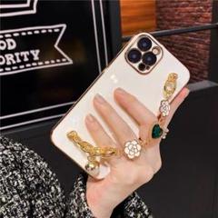 ﻿iphone14 ケース　お花形のチェーン 白 iphone ケース