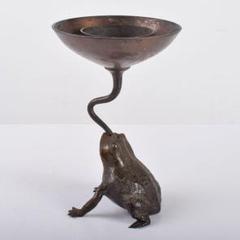 中国 古銅宣徳銅 蛙花器 薄端 花生 M R2865