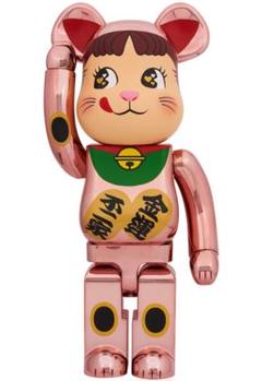 新品BE@RBRICK 招き猫 ペコちゃん 金運ダブル小判 桃金メッキ1000％のサムネイル