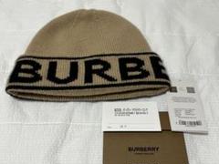 BURBERRY ロゴ入りニット帽 ベージュ バーバリー ビーニー ロゴ ニットキャップ 帽子 ニット帽