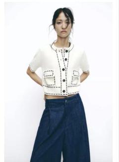 ZARAステッチ入りショートスリーブニットジャケット Sサイズ