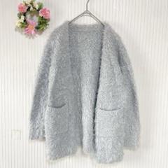 【VIS】 モヘヤ風 ファー カーディガン F フロントオープン ラメ グレー