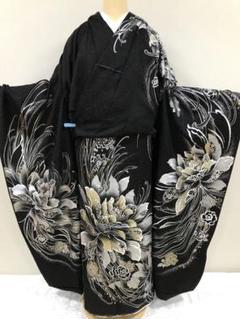 Prices down2）振袖 袋帯「黒×シルバー 桜」 未仕立て 正絹帯