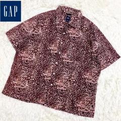 90s　オールドギャップ　総柄シャツ　シーサー　狛犬　民族　アロハ　開襟　XL