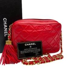 美品 シャネル マトラッセ ラムスキン フリンジ チェーン ショルダー バッグ