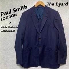 美品　ポールスミスロンドン　 テーラードジャケット　青　黒　ストライプ　カシミヤ Paul Smith - 美品 42L大きいサイズ ポールスミスブラック 濃紺