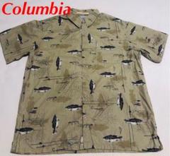 Columbia コロンビア 総柄 半袖シャツ 魚柄 カーキ