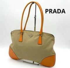 【希少】PRADA 三角ロゴ　トートバッグ　ハンドバッグ　キャンバス　レザー　緑