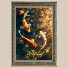 宝石(動く宝石) 大型絵画 肉筆 油彩 美術品 錦鯉 豪華額縁
