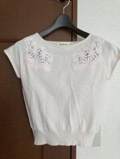 花刺繍 半袖ニット 38サイズ 薄いピンク　レッセパッセ