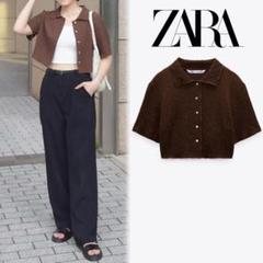 ZARA テクスチャー入り生地 トップス ブラウン XS - メルカリ