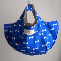 SummerSale☆リボン柄 エコバッグ 青☆ハンドメイド
