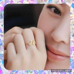 ★ゴールド♡新品♡リーフリング♡ラインストーン♡フリーサイズ♡