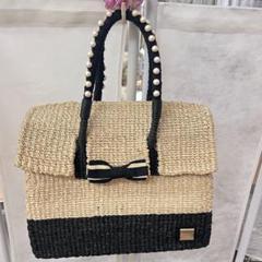 新品・タグ付き未使用品‼︎ランバンオンブルー　カゴバッグ　パール　リボンA4収納可 新品・タグ付き未使用品‼︎ランバンオンブルー カゴバッグ
