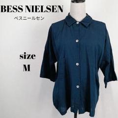 【a1755】BESS NIELSEN 美品 7分袖 シャツ ネイビー M