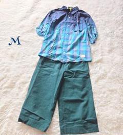 ❣️アウトドアカジュアルコーデ❣️ 七分袖シャツ ウエストゴムハーフパンツ M