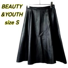 BEAUTY&YOUTH　レザーフレアスカート　ブラックS