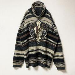 グランジ　y2k　エンブレム　刺繍　シルク　異素材　c-boy　デザインニット