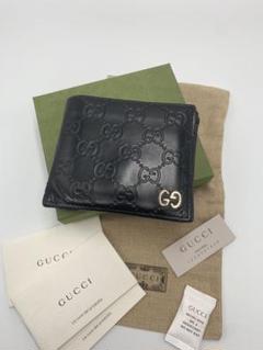 GUCCI✨グッチ 二つ折り財布 ドリアン シマレザー GG柄 ブラック P55
