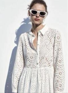 ZARA】ザラ カットワーク エンブロイダリー ミディワンピース