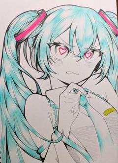 オリジナル イラスト アナログ 初音ミク