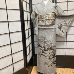 ［3903］訪問着 たたき染 草花文 金彩 正絹 着物 袷 逸品 黒地