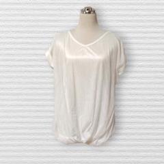 ハッシュアッシュ　Tシャツ　ブラウス　白　半袖　Vネック　ストライプ　カジュアル