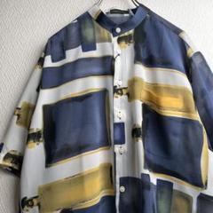 古着 レトロ シャツ 総柄 柄シャツ ガラシャツ バンドカラー 半袖