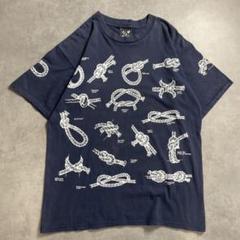 90s USA製 紐 結び方 総柄 vintage T-shirt
