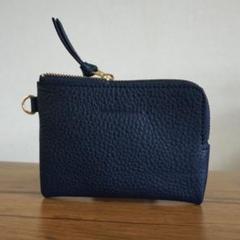 コンパクト財布 ミニ財布 財布 小銭入れ ハンドメイド 本革 新品 ネイビー