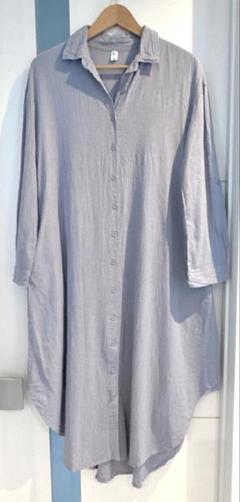 AIYISHANGFUSHI ブルー グレー ロング シャツ ワンピース L