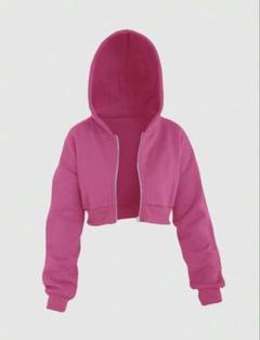 Flirla ホットピンク クロップド丈 ジップアップ パーカー S