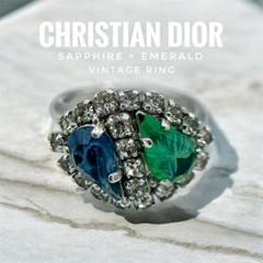 【一点物】Dior サファイア エメラルド ビジュー リング ドイツ刻印